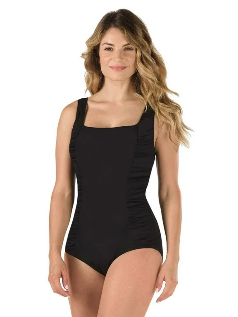 Speedo Womens Side Shirred Endurance One Piece Swimsuit Black  Size XXL